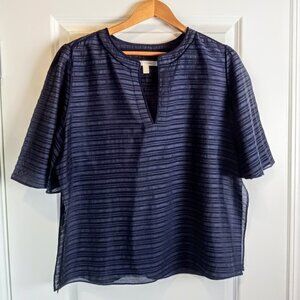 Nordstrom Collection Navy Blue Sheer Striped Fan Sleeve Top